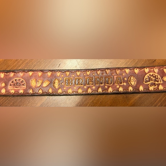 Vintage Leather Hand Tooled Mushroom Print Belt - Picture 6 of 8